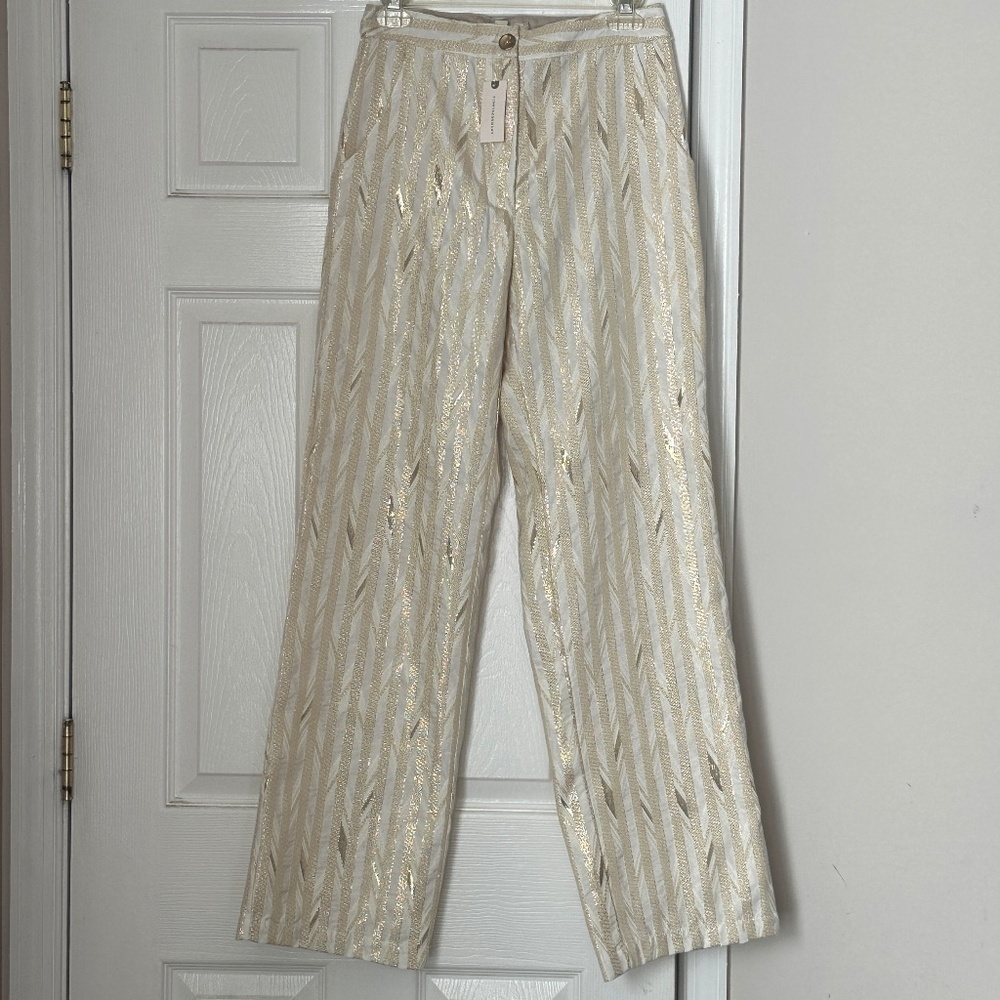 Porridge Women's Trousers Size 4 Brand New Gold Cream Metallic Party Glam Anthro